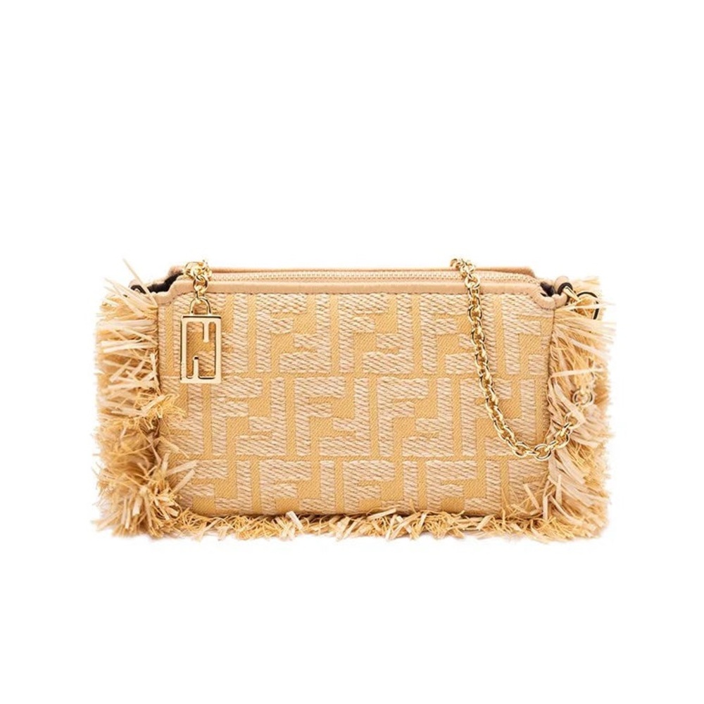 ‼️ONE LEFT! NWT Fendi Baguette FF Chain Raffia Pouch Bag